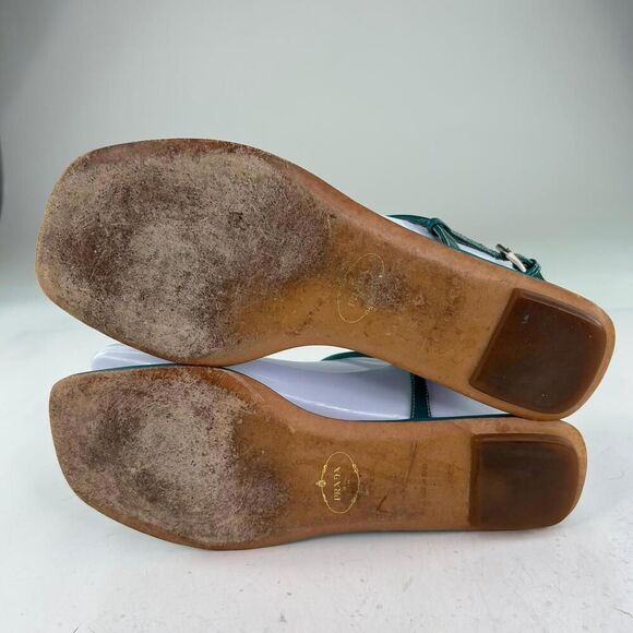 Prada Womens T-Strap Thong Sandals US 5 Turquoise Blue Flat Shoes Ankle Strap - Picture 7 of 11